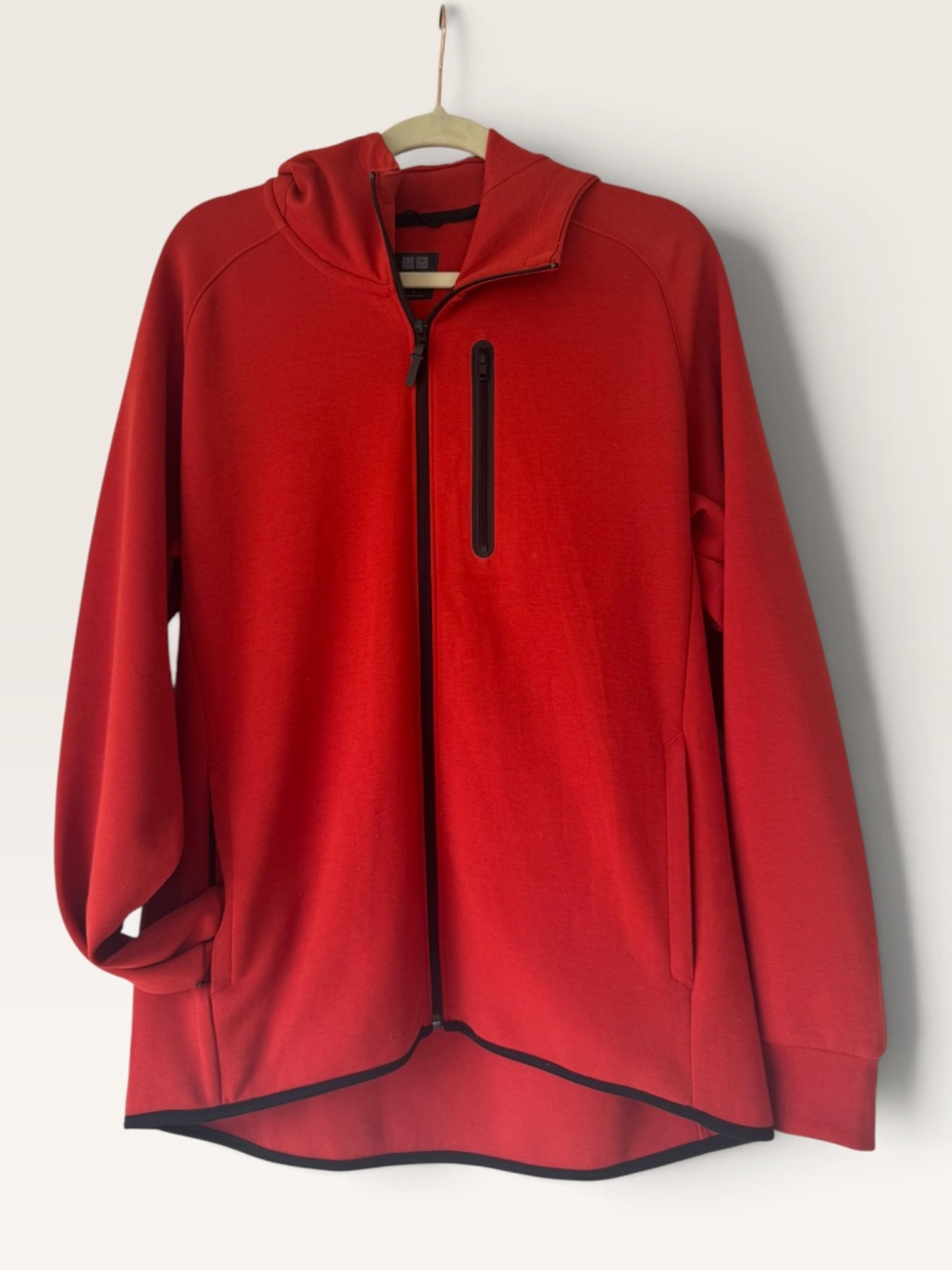 Uniqlo Hoodie Red Orange Dry Stretch Sweat Sz L Full Zip Jacket Sweatshirt